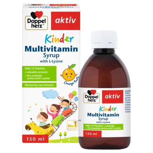 Illustration of the product packaging Doppelherz aktiv KINDER Multivitamin Syrup front view